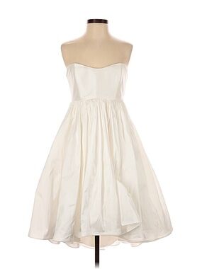 Amsale Strapless Cream Midi Dress with Full Skirt